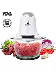 POSAME Meat Grinders Electric Food Processor,Mini Kitchen Food Chopper Vegetable Fruit Cutter Onion Slicer Dicer, Blender and Mincer, with 4-Cup Glass Bowl (White)
