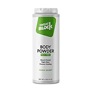 SweatBlock Body Powder for Women and Men, Talc-Free Cornstarch Powder for Deodorizing, Moisture Absorption and Staying Fresh. - 4 oz