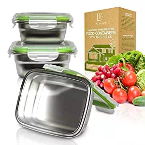 LILYS KITCHEN Set of 3 Stainless Steel Food Containers with Lifetime Leakproof Lids - Food Storage Box, Reusable, Great for Outdoor