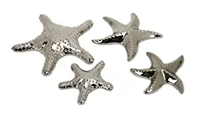 CC Home Furnishings Set of 4 Metallic Silver Nautical Beach Inspired Starfish Table Top Decorations