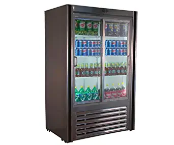 Stainless Steel Wine Beverage Bottles Refrigerator Self Contained Freestanding Compressor 2 Sliding Glass Door Cooler