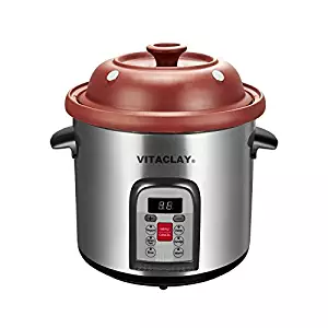 Vitaclay VM7800-5C Smart Organic Clay Multi-Crocks N' Stock Pot, 6 quart, Stainless Steel/Black