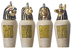 Egyptian Canopic Jar Set of 4 Pieces 3.5H Jackal Falcom Human Lion