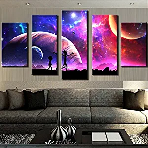 JESC Canvas Pictures Home Wall Art Framework Decor 5 Pieces Morty Space Painting for Living Room HD Prints Animated Cartoon Poster