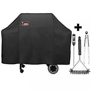 Kingkong 7573 / 7106 Grill Cover for Weber Spirit 200, 300 Series and Genesis Silver Gas Grill with Grill Brush, Tongs and Thermometer