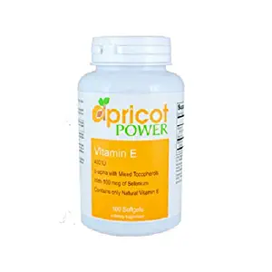 Apricot Power Vitamin E-400 Capsules - Mixed D-Alpha Tocopherol and Tocotrienols Supplement - Antioxidant for Healthy Skin, Hair, Nails, Immunity, Eyes and Immune System Booster - 100 Softgels