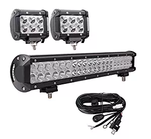 LED Light Bar, Bangbangche 20'' 126W Flood Spot Combo LED Bar with 10FT 40A Fuse Wiring Harness, 2 X 18W Spot Led Pods Lights, Bright, Jeep Boat Truck Tractor Off Road, 1 Year Warranty