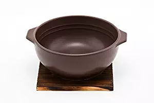 Hinomaru Collection Quality Ceramic Stovetop Pot Bowl with Handle and Wood Base Casserole 32 fl oz Direct Heat Earthenware Noodle Rice Bibimbap Soon Tofu Soup Bowl Clay Pot Made in Japan (Brown)