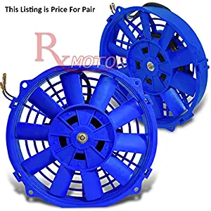 (Pack of 2) 10 Inch High Performance 12V Electric Slim Radiator Cooling Fan w/Mounting Kit - Blue