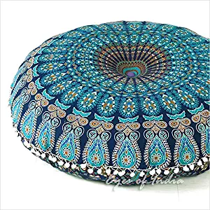 Eyes of India - 32" Blue Mandala Large Floor Pillow Cover Meditation Cushion Seating Throw Hippie Round Colorful Decorative Bohemian Boho Dog Bed Indian Pouf Ottoman Cover ONLY