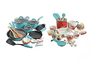 The Pioneer Woman Vintage Speckle 24-Piece Cookware Combo Set in Turquoise with 25-Piece Pantry Essential Set