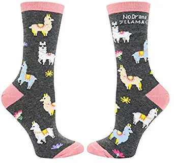 Women's Novelty Crazy Llama Cotton Crew Socks, Funny Cute Animal Design Gifts