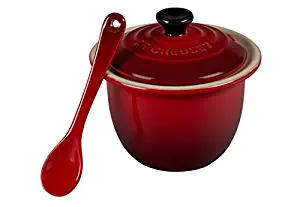 Le Creuset Stoneware Condiment Pot with Spoon, 6 3/4-Ounce, Cerise (Cherry Red)
