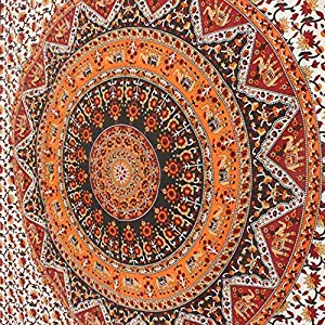 Jaipur Handloom Tapestry Wall Tapestry Wall Hanging Tapestries Mandala Tapestry Wall Art Medallion Decor Orange Indian Tapestry Wall Blanket Wall Decor Wall Art Home Decor Wall Hanging Art