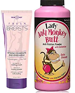 NO SWEAT BUNDLE! Lady Anti-Monkey Butt Powder (6oz) AND Fresh Breasts Lotion, The Solution for Women (3.4 OZ tube)