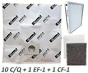 10 Kenmore Type Q / C HEPA Filtration Canister Vacuum Bags, 1 Kenmore CF1 81002 Motor Chamber Filter, 1 Kenmore EF1 86889 HEPA Exhaust Filter, Fits Progressive Intuition