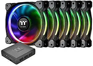 Thermaltake Riing Plus 14 RGB TT Premium Edition 140mm Software Enabled Circular 12 Controllable LED Ring Case/Radiator Fan - Five Pack - CL-F057-PL14SW-A