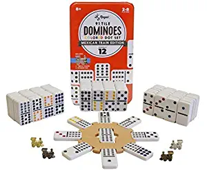 Regal Games Double 12 Mexican Train Dominoes with Wooden Hub and Metal Trains