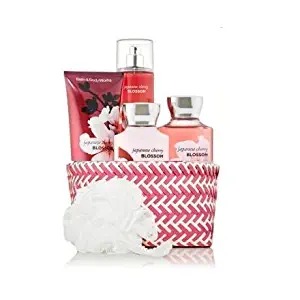 Bath & Body Works Signature Collection " Japanese Cherry Blossom " Fragrance Mist ~ Body Lotion ~ Shower Gel ~ Triple Moisture Body Cream & Shower Sponge Gift Set Basket