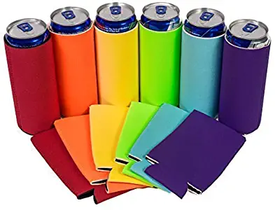QualityPerfection - 6 Multi Color Slim Can Cooler Sleeves - Beer Blank Skinny 12 oz Neoprene Coolie - Perfect For Slim Red Bull,Michelob Ultra,Spiked Seltzer,Truly,White Claw - Great Gift For Him/Her