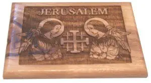 Holy Land Market Jerusalem Cross - Angels Magnet - Olive Wood (6x4 cm or 2.4x1.6)