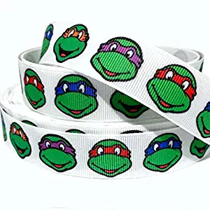 Grosgrain Ribbon 7/8" Ninja Turtles Faces Cartoon Printed - Per Yard