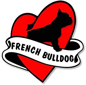 MAGNET 4x4 inch Heart & Banner Shaped FRENCH BULLDOG Sticker - dog frenchie funny love Magnetic vinyl bumper sticker sticks to any metal fridge, car, signs