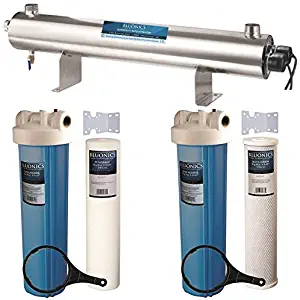 Bluonics 110W UV Ultraviolet + Sediment & Carbon Well Water Filter Purifier System 24 GPM UV Sterilizer with Big Blue Size 4.5" x 20" Filters for a Large Home & Commercial