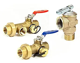 Tankless Water Heater Flush Kit 3/4" Lead Free Isolation Service Valves 3/4-Inch Temperature Pressure Relief Valve for Hot Water Heaters Single Handle Full Port IPS Isolator Brass NSF-61