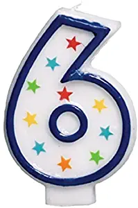 Amscan Colorful #6 Birthday Star Flat Molded Candle Party Supplies, White, 3 1/2"