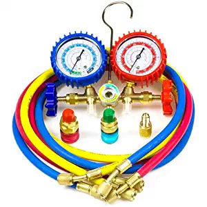Ziss A/C Diagnostic Manifold Gauge Set for Refrigeration Charging, Fits R12 R22 R134a R502 Refrigerants with Couples, 5FT Hoses, Straight Adapter