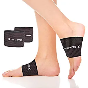 Thx4COPPER Arch Support-2 Plantar Fasciitis Braces/Sleeves- Copper Infused Fit Support - Graduated Compression Arch Braces -Great for Foot Care, Heel Spurs, Foot Pain, Flat Feet(1PAIR) (Larger) … … …