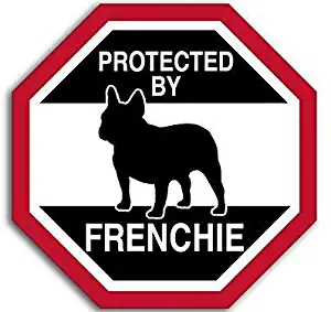 MAGNET 4x4 inch Octangular Protected by Frenchie Sticker (Funny Dog Breed Love) Magnetic vinyl bumper sticker sticks to any metal fridge, car, signs