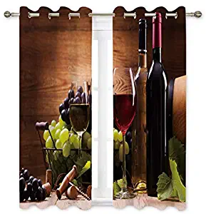 Misscc Decorative Blackout Curtains,Glasses of Red and White Wine,Served with Grapes on a Wooden Background,Window Treatments Drapes for Living Room Bedroom Kitchen Cafe,2 Panel Set