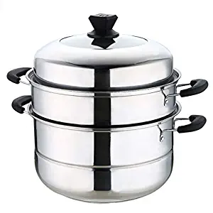 11 inch Stainless Steel 3 Tier Layer Steamer cooking Pot Steaming Cookware, Double Boilder, steam soup pot and steamer Work with Gas, Electric and Grill Stove（Bottom Thicken）