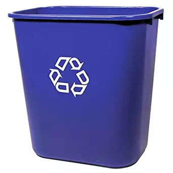 Rubbermaid FG295673 Blue Medium Deskside Recycling Container with Universal Recycle Symbol, 28-1/8 qt Capacity, 14.4" Length x 10.25" Width x 15" Height