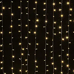 AGPTEK Solar Powered Curtain Icicle Lights, 3M X 3M 8 Modes Fairy String Lights for Christmas Wedding Home Garden Outdoor Window (300 LED) - Warm White