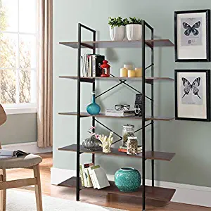 Cocoarm 5-Tier Vintage Industrial Rustic Bookshelf, Wall Mountable Bookcase in Wood and Metal, Ladder Shelf for Living Room or Office, Organizer Storage Bookshelf