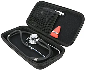 Khanka Hard Travel Case Replacement for 3M Littmann Classic III Stethoscope - Extra Room for Taylor Percussion Reflex Hammer and Reusable LED Penlight (Full Black)