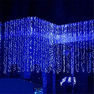 AGPTEK Curtain Icicle Lights, 3M X 3M 8 Modes Blue Fairy String Lights for Christmas Wedding Home Garden Outdoor Window (300 LED)