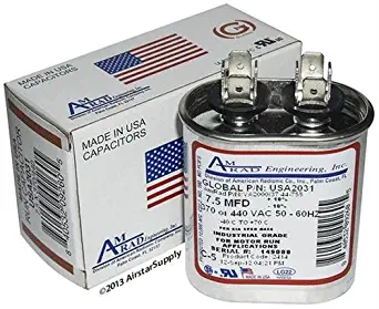 Lennox 22W79-7.5 uf MFD 370/440 Volt VAC AmRad Oval Run Capacitor, Made in The U.S.A.
