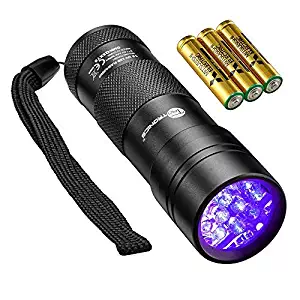 TaoTronics Black Light, 12 LEDs 395nm UV Blacklight Flashlights Detector for Pets Urine and Stainswith 3 Free AAA Batteries