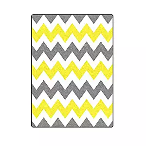 Gray and White Yellow Chevron Stripe Pattern Warmer Winter Fleece Throw Plush Blanket 58" x 80" (Large)