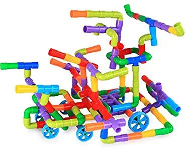 Auch 102Pcs Colorful Tube Construction Building Blocks Set, DIY Pipes Puzzle Assembling Interlocking Set Toys for Kids Children Boys Girls