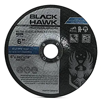 25 Pack Black Hawk 6" x .045 x 7/8" Depressed Center Cut Off Wheels - Metal & Stainless Steel - Type 27