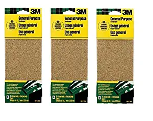 3M 9017 General Purpose Sandpaper Sheets, 3-2/3-Inch by 9-Inch, 60 Coarse Grit (3 Pack) 18 sheets total