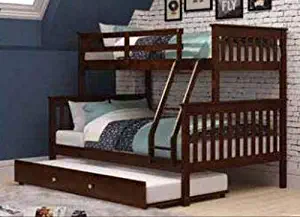 Donco Kids Mission Bunk Bed with Trundle, Twin/Full/Twin, Dark Cappuccino