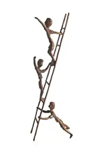 Danya B. ZD6720 Metal Art Shelf Décor - Contemporary Sand-Casted Bronze Sculpture – Children on a Ladder