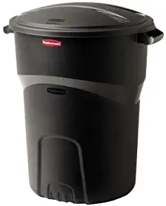Rubbermaid Roughneck 32 Gal. Black Round Trash Can with Lid (2-Pack)