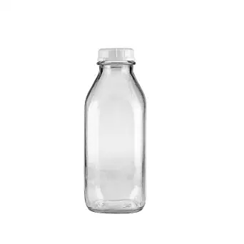 The Dairy Shoppe 1 Qt Glass Milk Bottle with Cap. Made in USA, Square Style